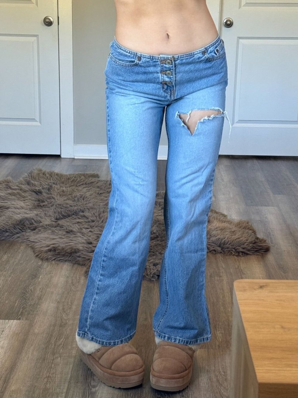 Vtg 2000s Express Low Rise Hipster Flare Jeans Womens 7/8 Light Wash Button Fly